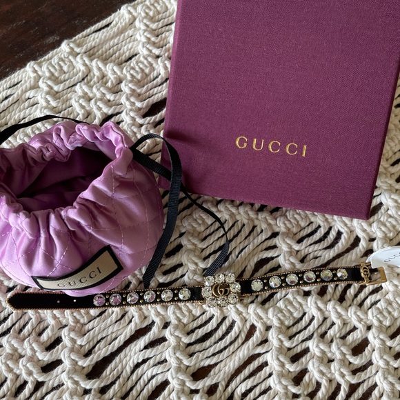 Gucci Jewelry - Gucci Crystal Double G Leather Bracelet- Black - Size Medium - New with Tags